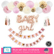 Hawwwy 27-Pc Kit Baby Shower Decorations - Choice of Girl or Boy, Babyshower Banner, Letter Foil Balloons, Tissue Pom Poms, Paper Lanters Decor in Party & Occasions (Pink)