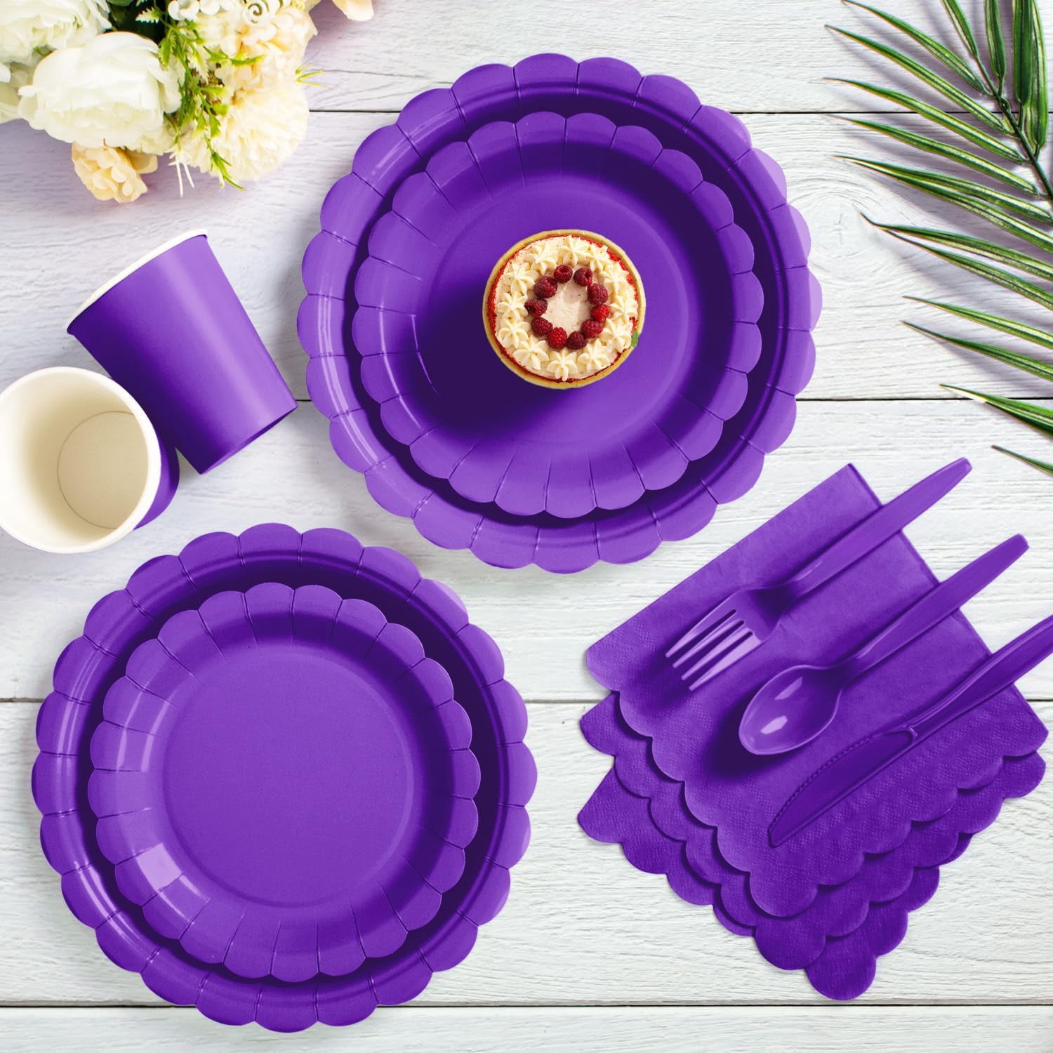 175 Pcs Deep Purple Disposable Paper Plates and Napkins Set for 25, 9" Dinner Plates & 7" Dessert Plates, Tableware for Birthday, Graduation, Party