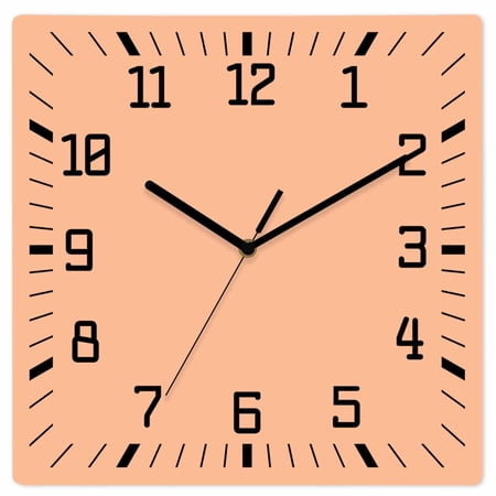 Peach Fuzz Wooden Wall Clock Silent Non Ticking, Farmhouse Solid Orange Color Modern Art Square Wall Clocks Battery Operated, Decor Clock for Home Office, Living Room, Kitchen, 10 Inch