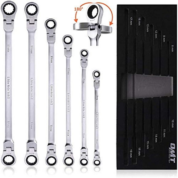 Orion Motor Tech 6-Piece Metric 8mm - 19mm Extra Long Gear Ratcheting Wrench Set XL Extended Handle with Flex Head, 8mm 9mm 10mm 11mm 12mm 13mm 14mm 15mm 16mm 17mm 18mm 19mm - 6pcs & 12 Sizes