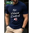 thumbnail image 3 of Whichone "No Volume Control" Casual Graphics Design Short Sleeve Crew Neck T-shirt for Summer Navy Blue, 3 of 7