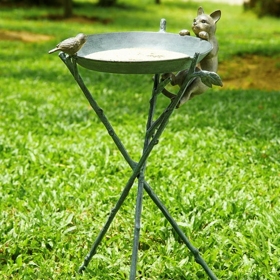 SPI Aluminum Curious Cat & Bird Birdbath