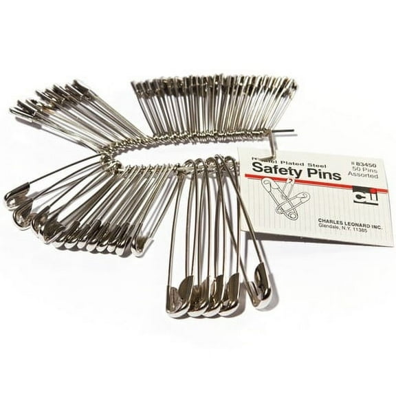 Charles Leonard Safety Pins Assorted Sizes Sewing Fasteners (50 Pack)