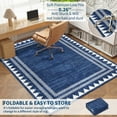 thumbnail image 2 of Garvee 2x6 Geometric Bordered Rug Solid Runner Rug with Non Slip Backing, Washable Rug Soft Neutral Floor Mat for Hallway Bedroom Kitchen, Blue, 2 of 6