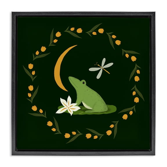 Stupell Industries Frog & Moon Garland Animals Painting Black Floater Framed Canvas Art Print Wall Art, 18 x 18