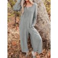 thumbnail image 2 of KelaJuan Women Jumpsuits Casual Long Sleeve Front Button Rompers Trendy Wide Leg Loose Fit Bodysuit with Pockets, 2 of 6