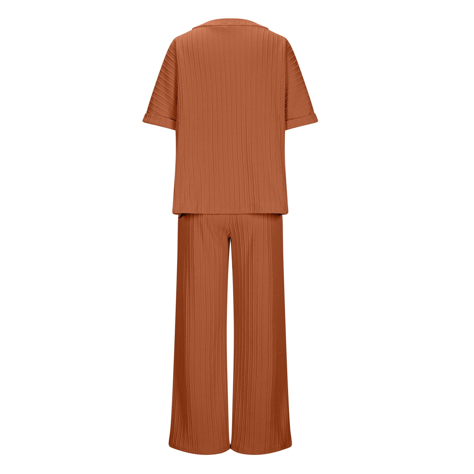 Pajama Sets for Women 2 Piece Short Sleeve 2 Piece Shorts Set for Women Solid Color Round Neck Short Sleeve Tops Pants Sets With Pockets