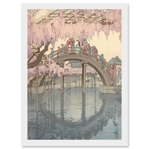 Painting Japanese Garden Kameido Bridge Hiroshi Japan Artwork Framed Wall Art Print A4