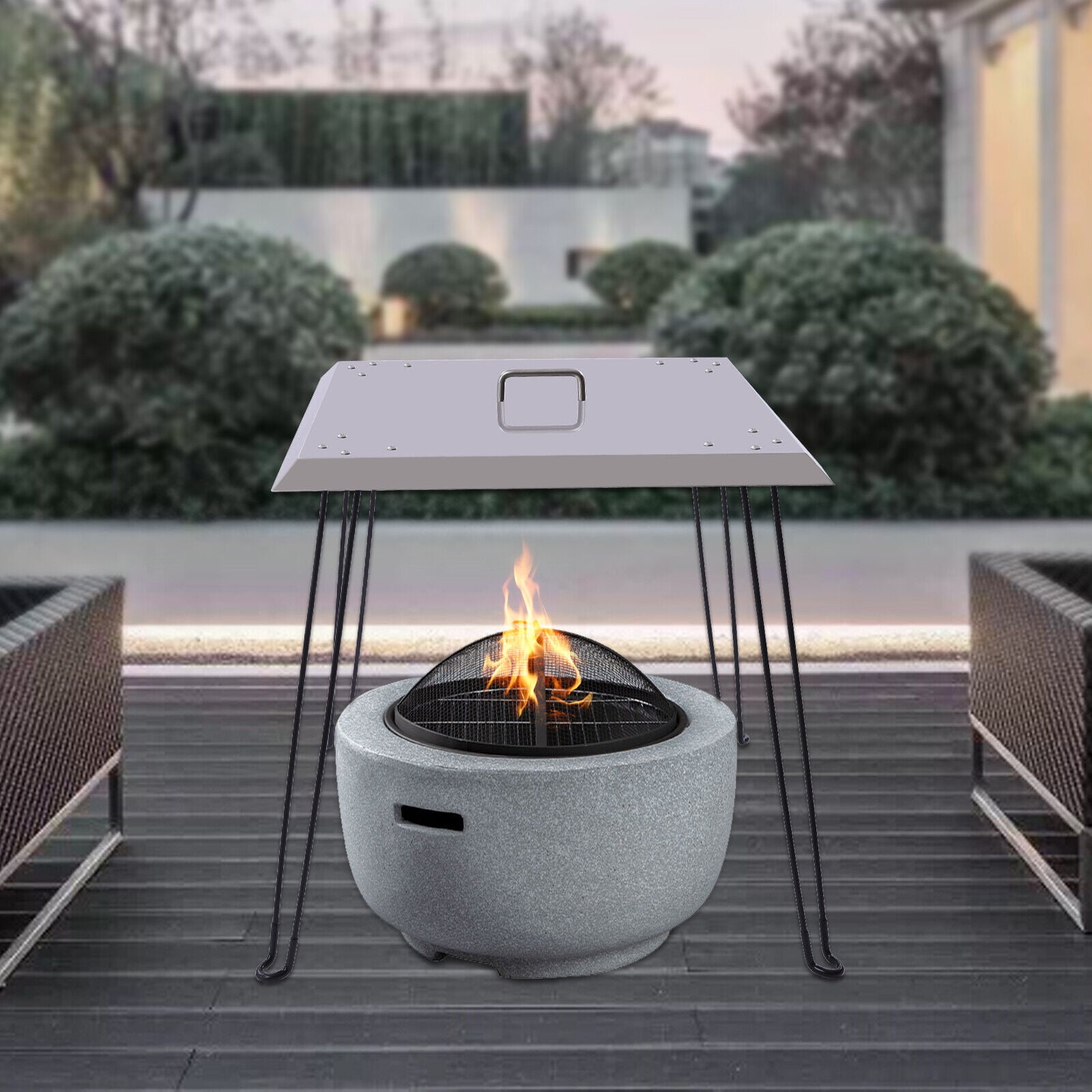 Miumaeov Fire Pit Heat Deflector Outdoor Square Fire Pit Cover Stainless Steel 26''X26''