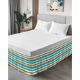 thumbnail image 4 of Turquoise Orange Striped Wrap Around Bed Skirts for Queen Bed 18" Drop,Bed Skirt with Adjustable Elastic Belt Dust Ruffle Bed Valance for Bedroom Modern White Abstract Art Aesthetics Bed Frame Cover, 4 of 7