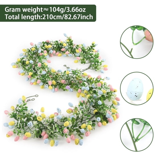 83 Inch Artificial Easter Egg Eucalyptus Vine Garland with Pink Blue and Yellow Eggs for Wall Hanging Spring Party Decoration