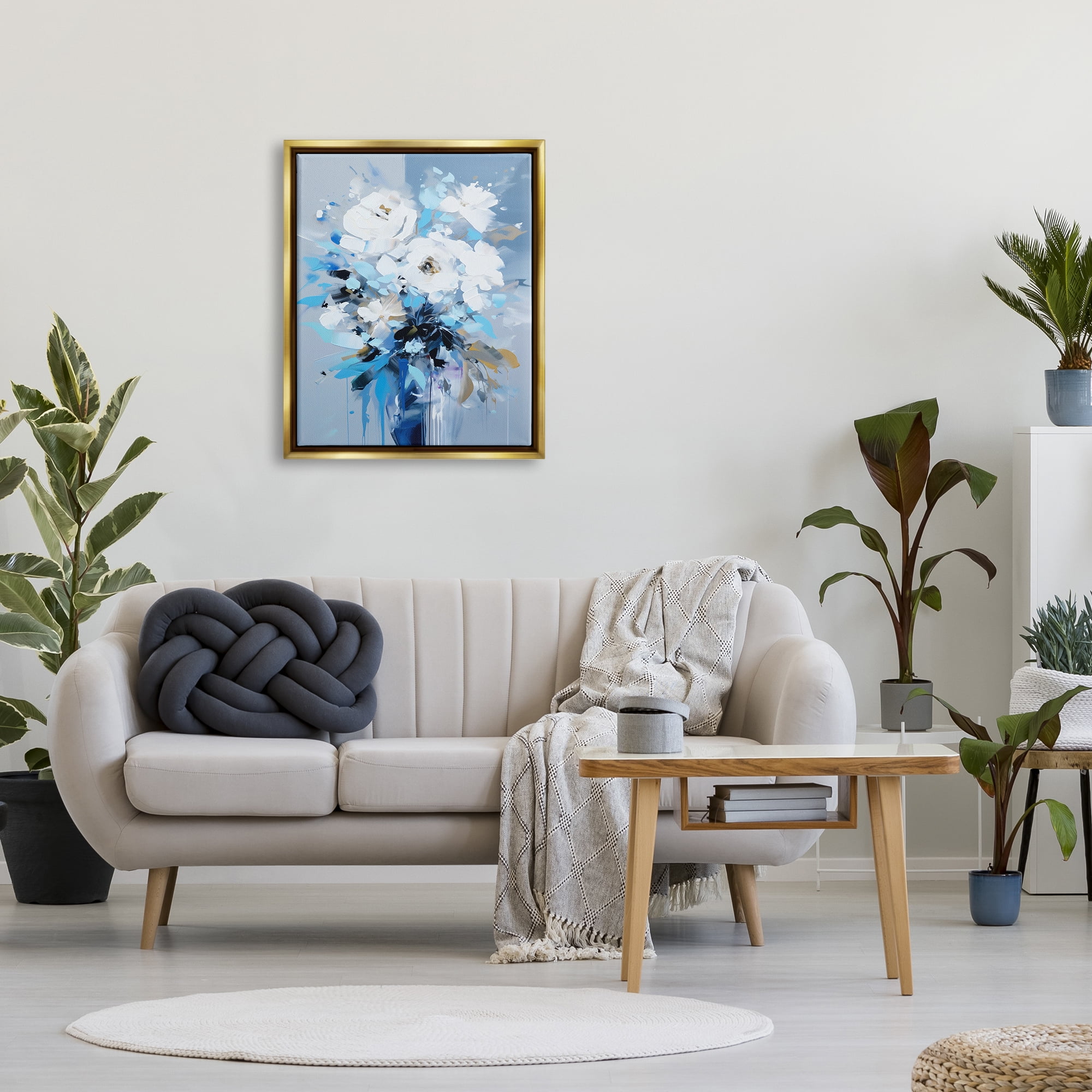 Stupell Industries Flower with Modern Drip Botanical & Floral Painting Gold Floater Framed Canvas Art Print Wall Art, 25 x 31