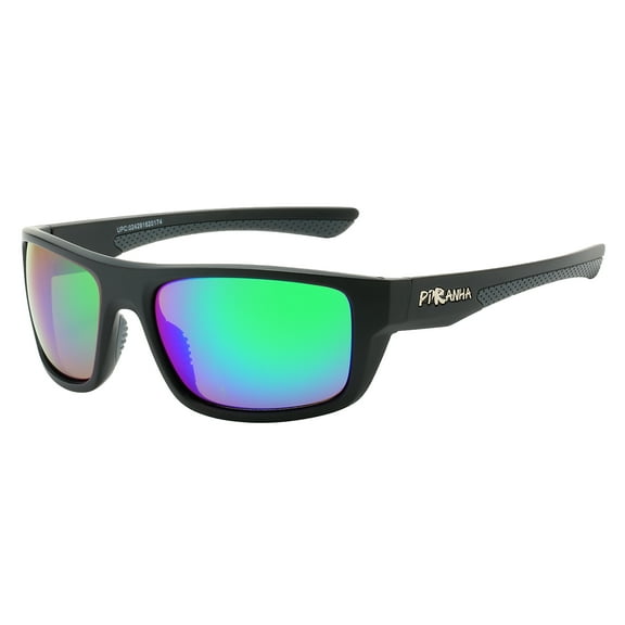 Piranha Eyewear Focus Black Sports Sunglasses for Men with Green Mirror Lens