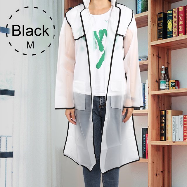 Chubasquero largo transparente de PVC de moda unisex (borde negro-M)
