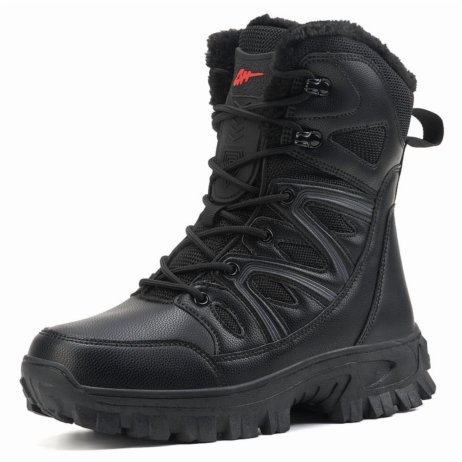 Stepedia Men's Waterproof Snow Boots Warm Insulated Faux Fur Lined Mid Calf Outdoor Winter Boots, Black