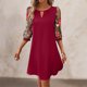 thumbnail image 5 of mfyjkho Vestidos para mujer, Vestido midi informal de mujer con mangas 3/4 y bordado floral, corte A hasta la rodilla Vestidos festivos xxl, 5 of 9