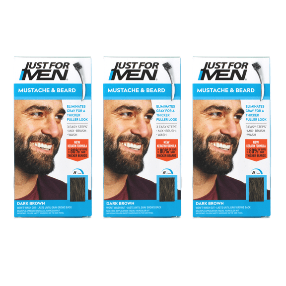 3 Pack - JUST FOR MEN Color Gel Mustache & Beard M-45, Dark Brown 1 Each