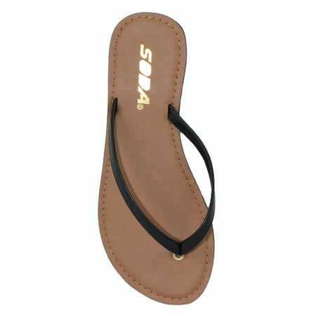 

Soda Shoes Women Flip Flops Basic Plain Sandals Strap Casual Beach Thongs FELER Black 10