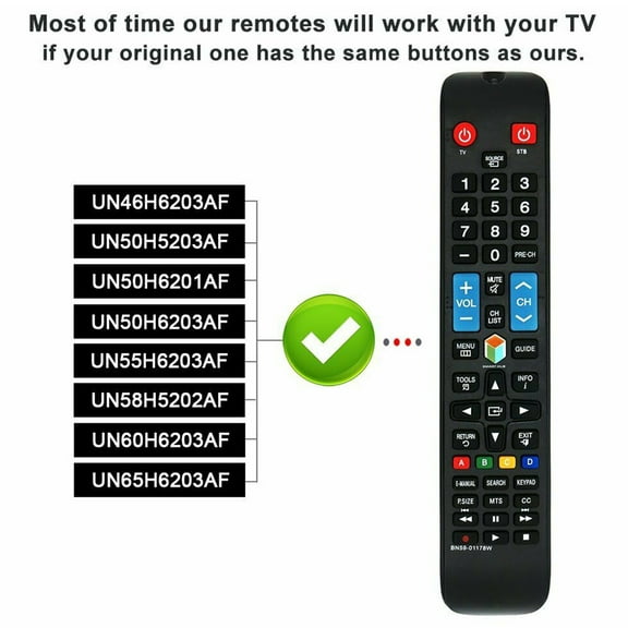BN59-01178W Replacement Remote Control, Fit for Samsung TV UN28H4500AFXZA UN32H5201AFXZA UN40H5201AFXZA UN46H5203AFXZA UN50H6201AFXZA UN55H6203AFXZA UN58H5202AFXZA UN60H6203AFXZA