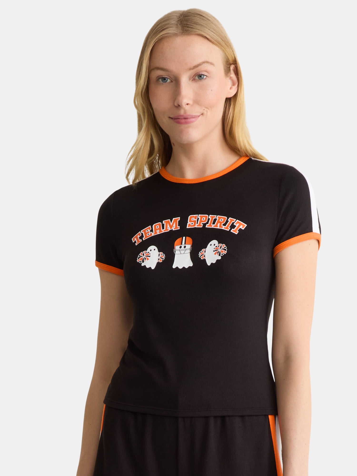 Halloween Women's and Women’s Plus Varsity Tee and Shorts Pajama Set, 2-Piece, Sizes XS to 3X