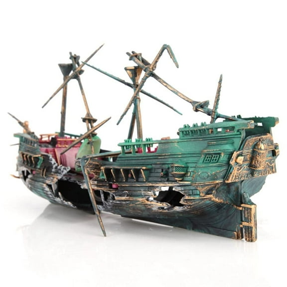 ISHANTECH Fishing Boat Aquarium Ornament Plastic Decoration Sunken Pirate Ship Theme