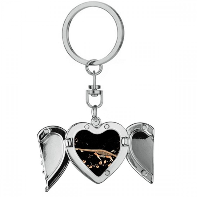 Fósil de dinosaurio miniatura negro Llavero de alas de ángel en forma de corazón