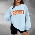 thumbnail image 4 of KHONTS Halloween Spooky Season Sweatshirts for Women Long Sleeve Crew Neck Basic Pullover Tops Loose Fit Cozy Winter Fall Tops Light Blue S, 4 of 6