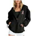 thumbnail image 3 of Yuanlong Womens Hoodies Zip Up Long Sleeve Ribbon Print Drawstring Hoodie Breast Cancer Awareness Jackets With Pockets, 3 of 6
