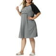 thumbnail image 4 of FAB CURVES Women' s Plus Size Nightgown Short Sleeve Cute Graphic Sleepshirts Lounge Sleep Dress Sleepwear 1X Gray, 4 of 5