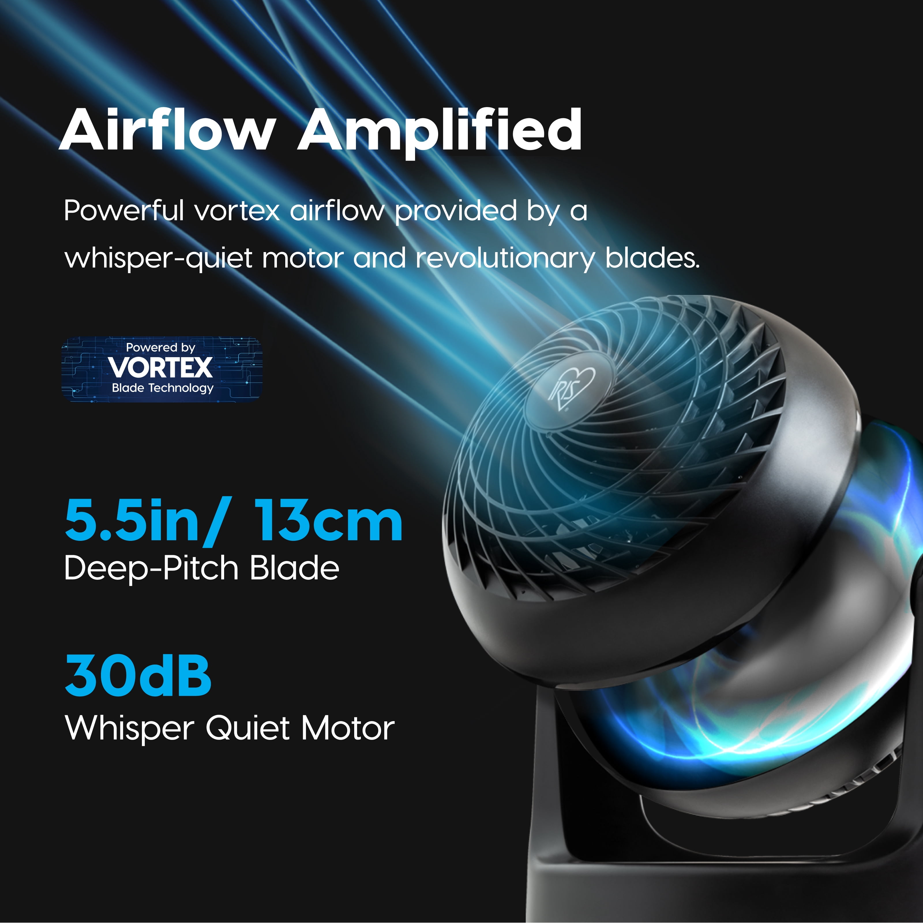 IRIS WOOZOO Desk Fan Air Circulator 3 Speeds 360° Tilt, Black