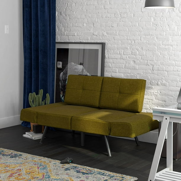 RealRooms Euro Upholstered Loveseat Futon with Storage Pockets