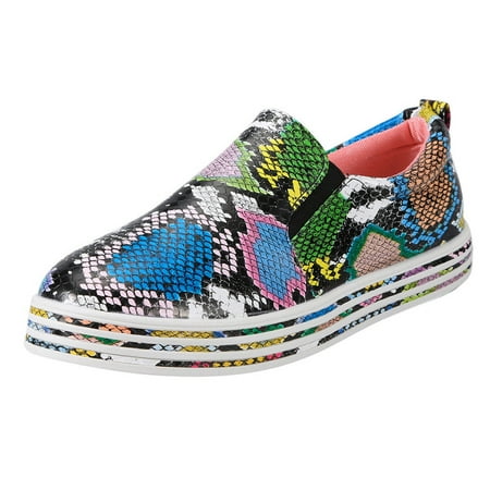 

GNEIKDEING Women Ladies Snake Skin Casual Loafers Roman Shoes Gift on Clearance