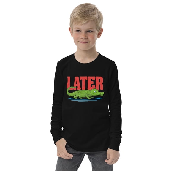 Later Gator Youth Long Sleeve Graphic T-Shirt – Fun Cotton Casual Tee (Black, S)