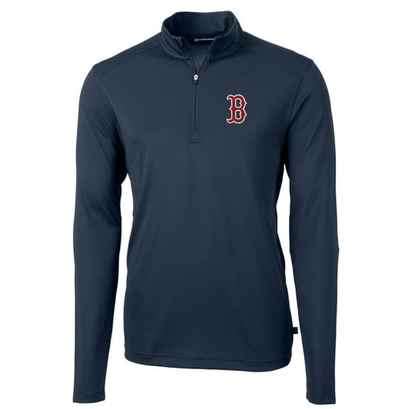 Men's Cutter & Buck Navy Boston Red Sox Big & Tall Virtue Eco Pique Quarter-Zip Pullover Jacket