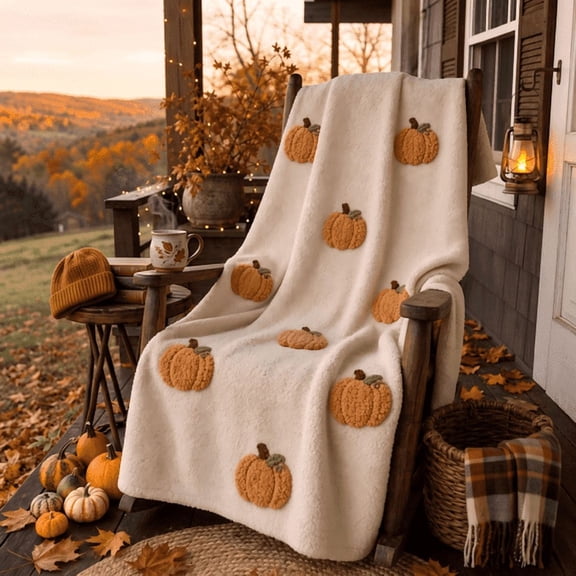 KIVIN Halloween Flannel Throw Blanket, 39.4" x 27.6" Soft Plush 3D Pumpkin Printed Decorative Blanket for Couch, Bed, Travel, Living Room, Cozy Fall Holiday Home Accent