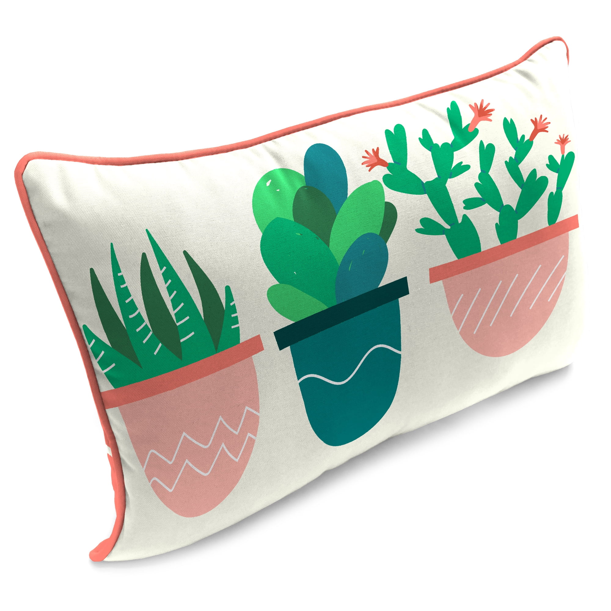 Jordan Manufacturing 12" x 16" Succulents White Plants and Coral Chevron Reversible Rectangular Outdoor Lumbar Throw Pillow with Welt
