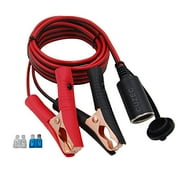 16 AWG Extension Cord Plug Socket with Battery Clamp 12V/ 24V Battery Clip-On and Cigarette Lighter Adapter (13.1FT Long)