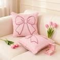 thumbnail image 5 of Coquette Room Pink Bow Throw Pillow, 18X18In Plush Faux Fur Pillow Cover With Bows, Valentines Day Decorative Pillow For Sofa, Bed Or Living Room Romantic Home Accent, 5 of 6