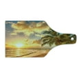 thumbnail image 2 of Beach Cutting Board, Tropic Sandy Coast Horizon at the Sunset and Coconut Palm Trees Summer Photo, Decorative Tempered Glass Cutting and Serving Board, Wine Bottle Shape, Cream Blue, by Ambesonne, 2 of 4