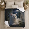 thumbnail image 5 of Calm White Cat Under Moonlit Window Bat Silhouette, Peaceful Pet Portrait Pattern, Warm Flannel Blanket for Living Room and Bedroom, Cat Lovers Valentine's Day Gift, Pet Lover Home Decor, 5 of 9