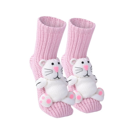 

Women Knit Socks Christmas 3D Cartoon Animal Doll Decor Stocking Mid Tube Non-slip Floor Socks