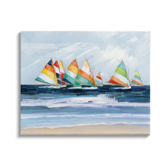 Stupell Industries Shoreline Sailboat Race Striped Sails Coastal Painting, 48 x 36, Design by Sally Swatland