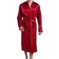 thumbnail image 2 of Defitshape Men's Satin Kimono Robe Long Spa Bathrobes Sleepwear Luxurious Silk Long Sleeve Loungewear Red L, 2 of 4