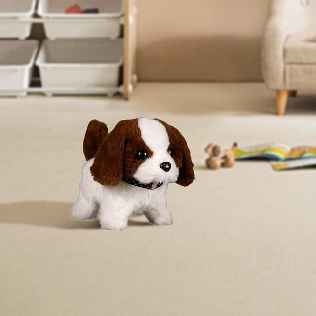 El animal relleno de cachorros de lujos de lujo puede caminar y hacer que el sonido sea realista compañero de peluche Pet para cumpleaños Marrón oscuro