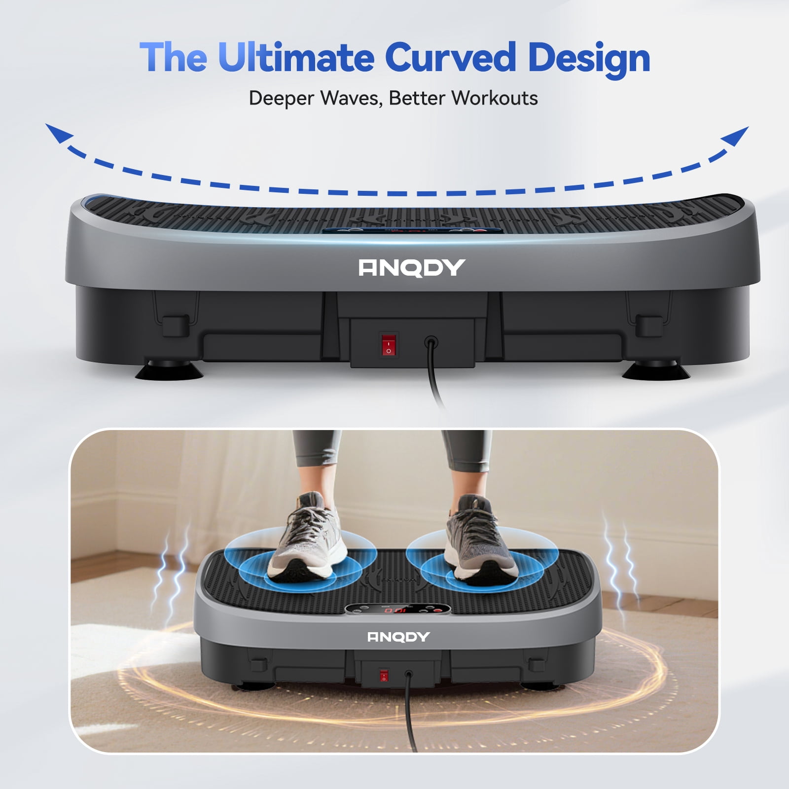 Anqdy Vibration Plate Exercise Machine for Home Fitness, Whole Body Vibrate Plate, 400 Lbs Capacity with Resistance Band LCD Display