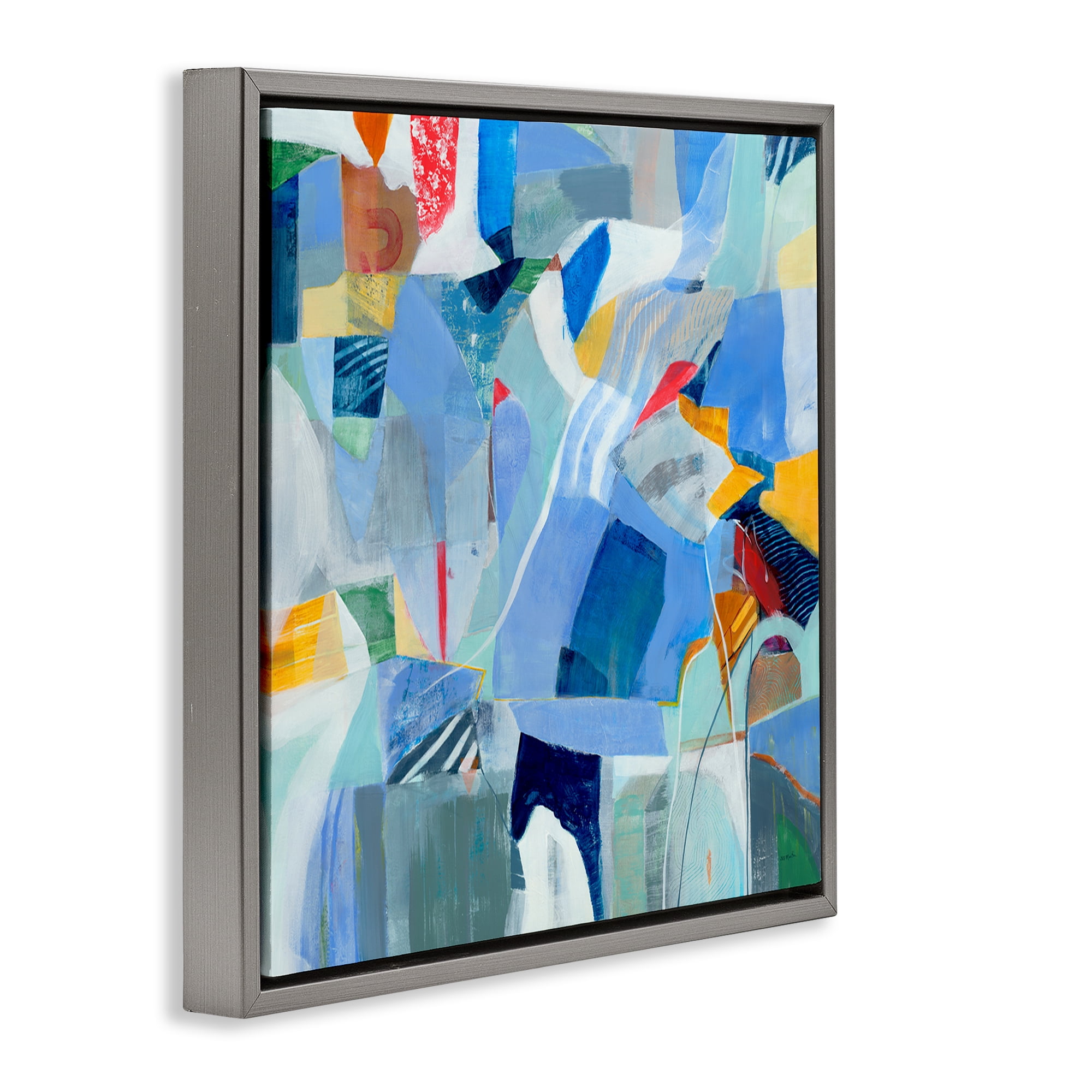 Stupell Industries Chaotic Blue Composition Abstract Painting Gray Floater Framed Canvas Art Print Wall Art, 25 x 25