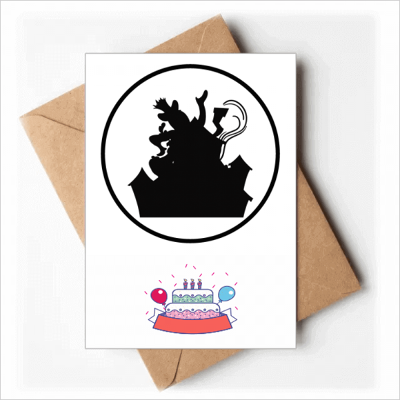 Clown Castle Amusement Park Black Outline Happy Birthday Greeting Cards Envelopes Blank