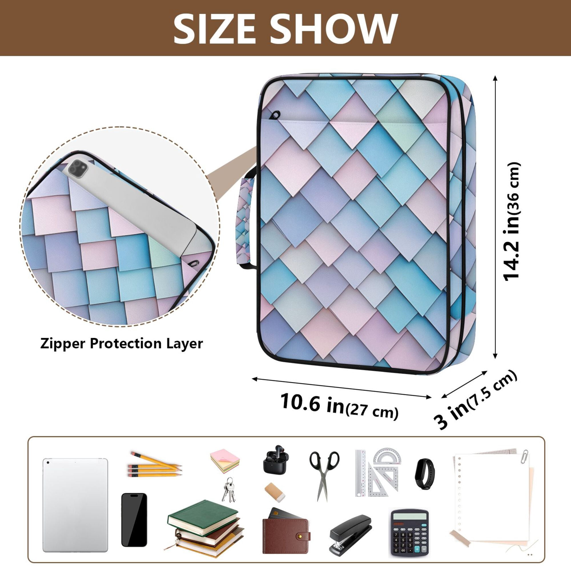 FORMRS Accordion File Folder A4 Size 7-Pocket Expanding Document Organizer Bag with 3 Ring Binder, Purple Art Pattern