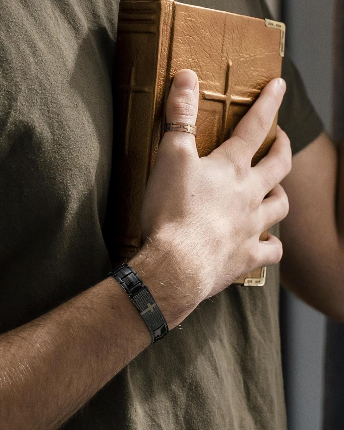 Wollet Copper Magnetic Bracelet for Men, Cross Bracelet With Ring, Copper Jewelry Gift