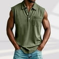 thumbnail image 2 of Summer Henley Shirts for Men Sleeveless Muscle Gym Workout Athletic T-Shirts Vintage Button Down Tank Tops with Pockets, 2 of 6